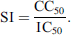 $$ \mathrm{SI}=\frac{{\mathrm{CC}}_{50}}{{\mathrm{IC}}_{50}}. $$